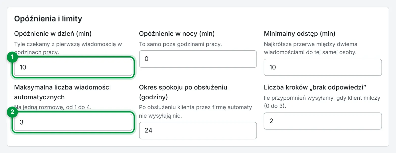 Sekcja Opóźnienia i limity w Regułach odtxt