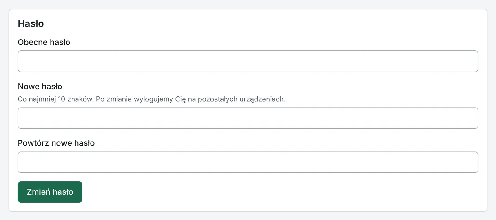 Sekcja Hasło w Ustawieniach odtxt